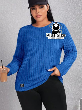 Blusa De Frio Manga Longa Gola Redonda Com Textura Várias Cores Plus Size