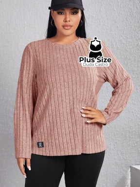 Blusa De Frio Manga Longa Gola Redonda Com Textura Várias Cores Plus Size