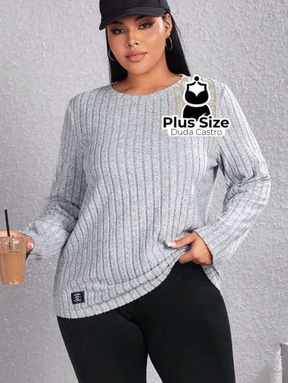 Blusa De Frio Manga Longa Gola Redonda Com Textura Várias Cores Plus Size