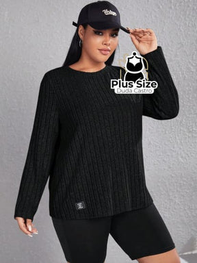 Blusa De Frio Manga Longa Gola Redonda Com Textura Várias Cores Plus Size