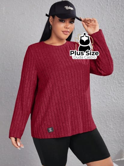 Blusa De Frio Manga Longa Gola Redonda Com Textura Várias Cores Plus Size