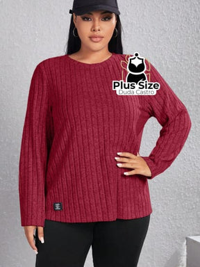 Blusa De Frio Manga Longa Gola Redonda Com Textura Várias Cores Plus Size