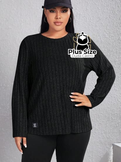 Blusa De Frio Manga Longa Gola Redonda Com Textura Várias Cores Plus Size