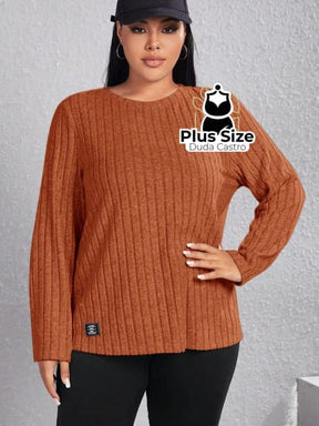 Blusa De Frio Manga Longa Gola Redonda Com Textura Várias Cores Plus Size