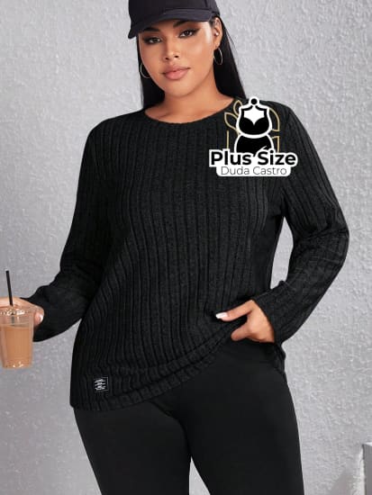 Blusa De Frio Manga Longa Gola Redonda Com Textura Várias Cores Plus Size