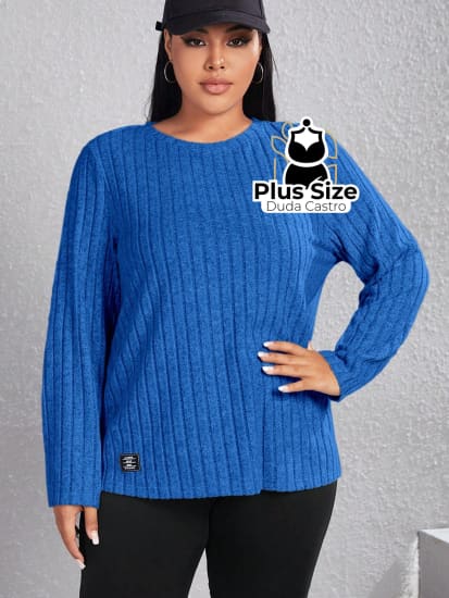 Blusa De Frio Manga Longa Gola Redonda Com Textura Várias Cores Plus Size