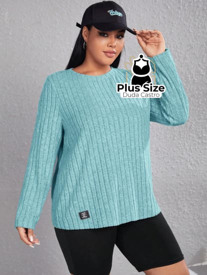 Blusa De Frio Manga Longa Gola Redonda Com Textura Várias Cores Plus Size