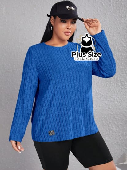 Blusa De Frio Manga Longa Gola Redonda Com Textura Várias Cores Plus Size