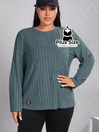 Blusa De Frio Manga Longa Gola Redonda Com Textura Várias Cores Plus Size