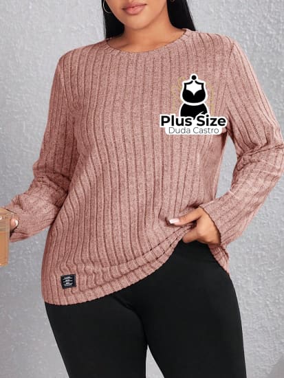 Blusa De Frio Manga Longa Gola Redonda Com Textura Várias Cores Plus Size