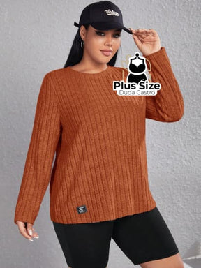 Blusa De Frio Manga Longa Gola Redonda Com Textura Várias Cores Plus Size