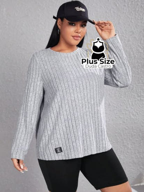 Blusa De Frio Manga Longa Gola Redonda Com Textura Várias Cores Plus Size