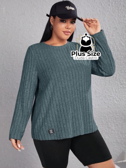 Blusa De Frio Manga Longa Gola Redonda Com Textura Várias Cores Plus Size