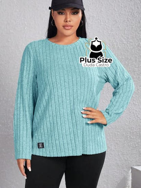 Blusa De Frio Manga Longa Gola Redonda Com Textura Várias Cores Plus Size