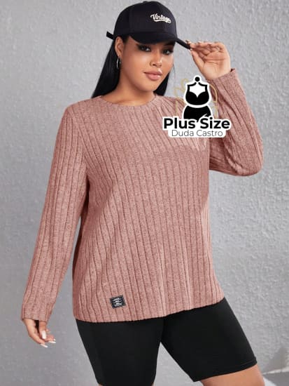 Blusa De Frio Manga Longa Gola Redonda Com Textura Várias Cores Plus Size