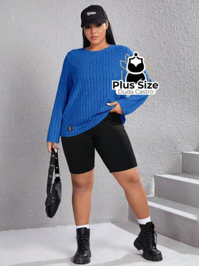 Blusa De Frio Manga Longa Gola Redonda Com Textura Várias Cores Plus Size