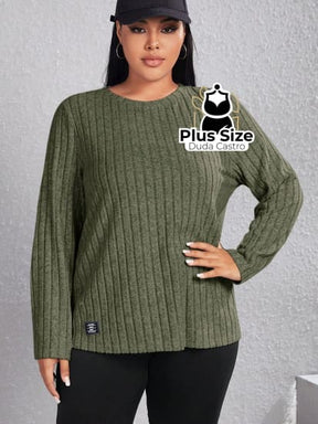 Blusa De Frio Manga Longa Gola Redonda Com Textura Várias Cores Plus Size