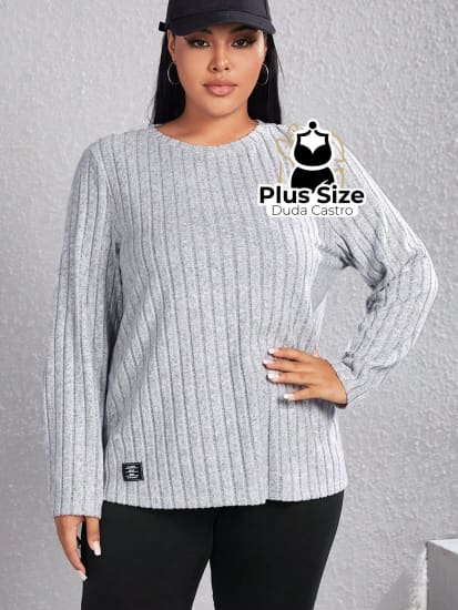 Blusa De Frio Manga Longa Gola Redonda Com Textura Várias Cores Plus Size