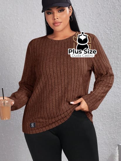 Blusa De Frio Manga Longa Gola Redonda Com Textura Várias Cores Plus Size