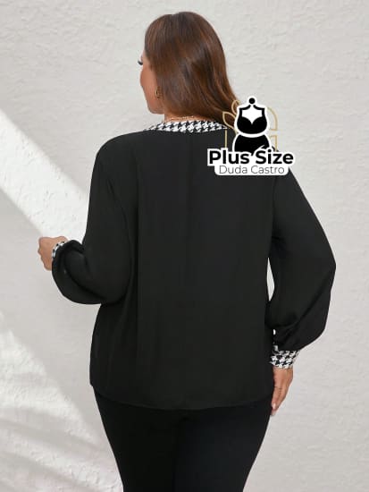 Blusa De Manga Longa Com Decote Em V E Estampa Onça Elegante Plus Size