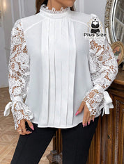 Blusa Elegante Plus Size com Gola Alta Manga 100% Rendada Várias Cores Blusa Elegante Plus Size com Gola Alta Manga