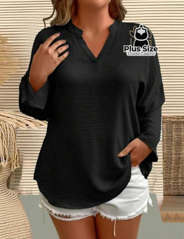 Camisa Plus Size Gola V Soltinha Várias Cores Blusa