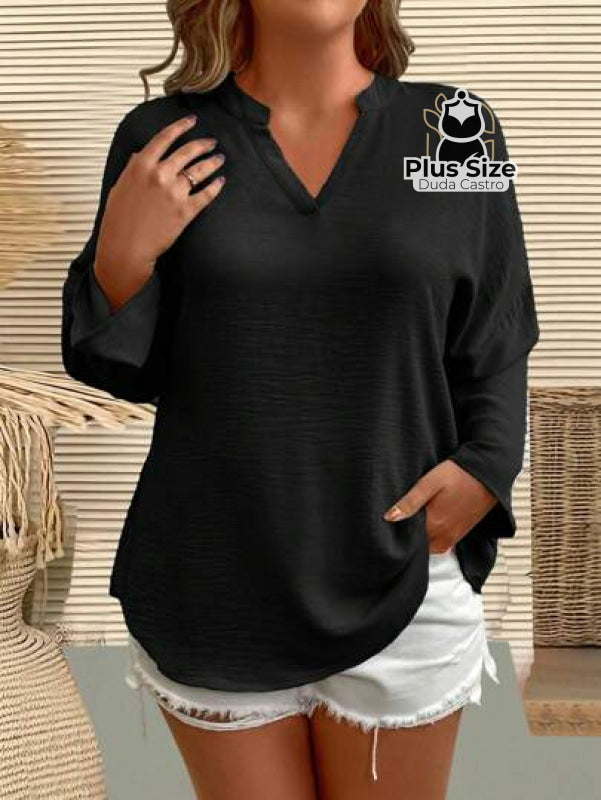 Camisa Plus Size Gola V Soltinha Várias Cores Blusa
