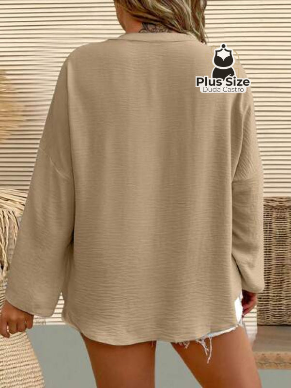 Camisa Plus Size Gola V Soltinha Várias Cores Blusa