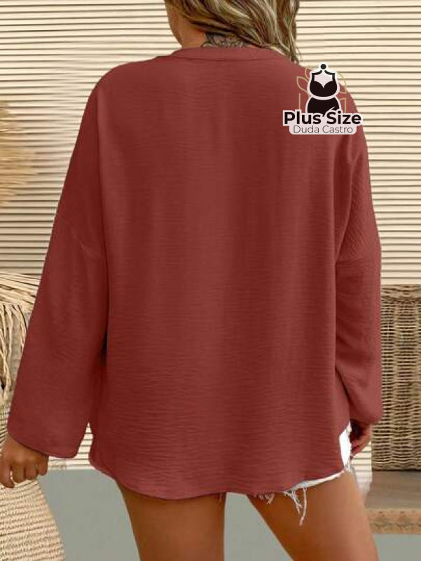 Camisa Plus Size Gola V Soltinha Várias Cores Blusa
