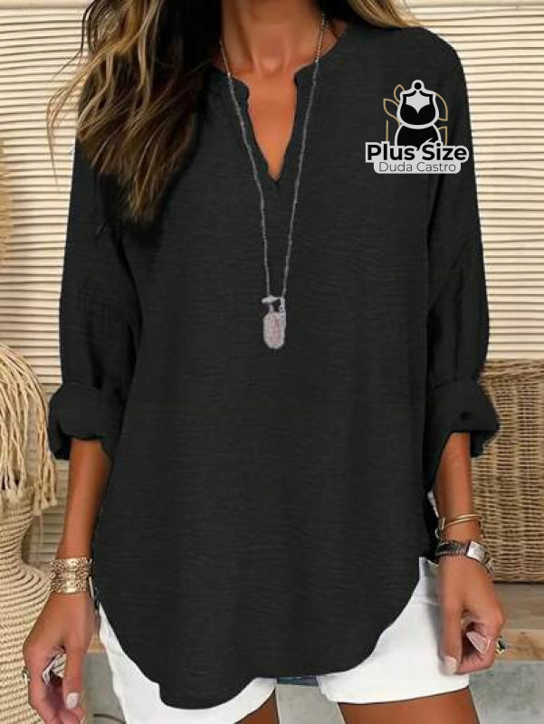 Camisa Plus Size Gola V Soltinha Várias Cores Blusa