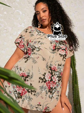 Blusa Floral Manga Pétala Plus Size Extra Blusa