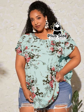 Blusa Floral Manga Pétala Plus Size Extra Blusa