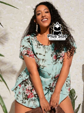 Blusa Floral Manga Pétala Plus Size Extra Blusa