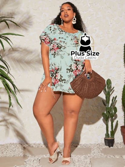 Blusa Floral Manga Pétala Plus Size Extra Blusa