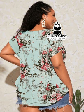 Blusa Floral Manga Pétala Plus Size Extra Blusa