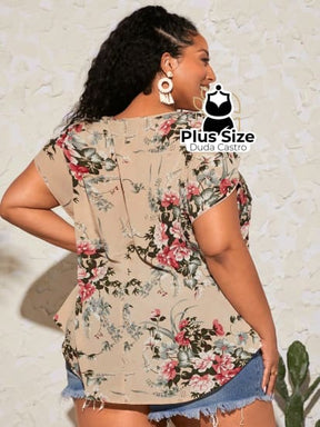 Blusa Floral Manga Pétala Plus Size Extra Blusa