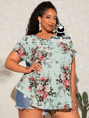 Blusa Floral Manga Pétala Plus Size Extra Blusa