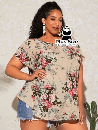 Blusa Floral Manga Pétala Plus Size Extra Blusa