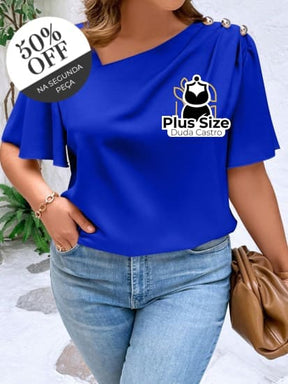 Blusa Gola Assimétrica Com Botão Manga Borboleta Plus Size