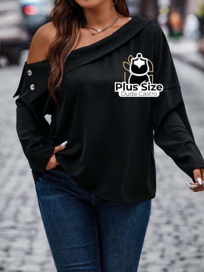 Blusa Gola Assimétrica Ombro Caído Plus Size