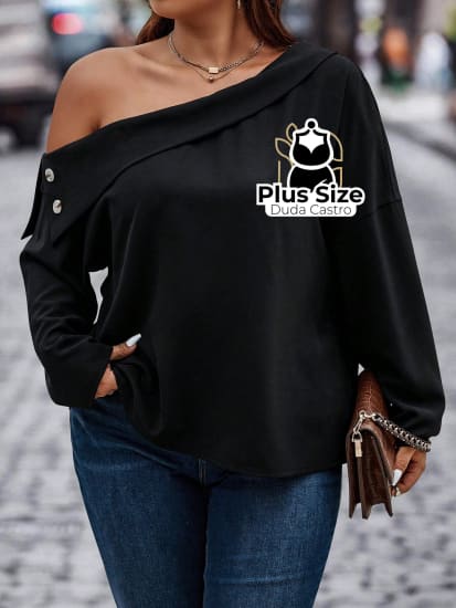 Blusa Gola Assimétrica Ombro Caído Plus Size