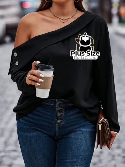 Blusa Gola Assimétrica Ombro Caído Plus Size