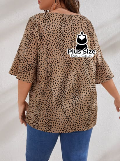 Blusa Leopardo Botões Na Frente Plus Size