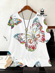 Camiseta Plus Size G Ao G5 Solta Com Borboletas Blusa