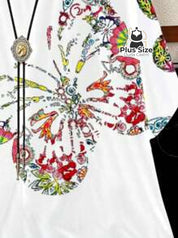 Camiseta Plus Size G Ao G5 Solta Com Borboletas Blusa