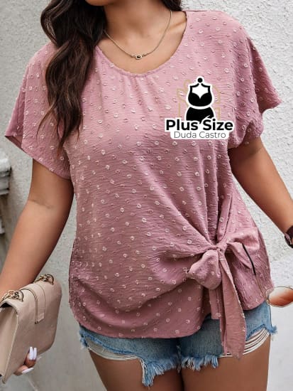 Blusa Manga Curta Com Detalhe De Nó Plus Size