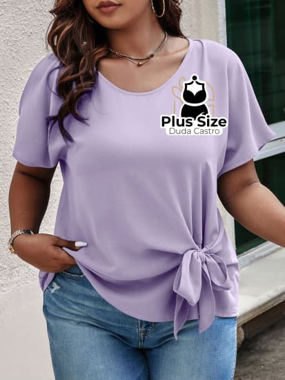 Blusa Manga Curta Com Detalhe De Nó Plus Size G / Malva