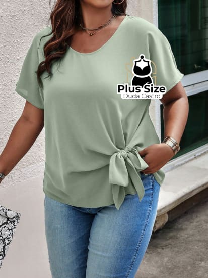 Blusa Manga Curta Com Detalhe De Nó Plus Size G / Verde