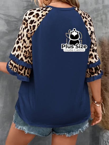 Blusa Manga De Leopardo Flare Plus Size Várias Cores