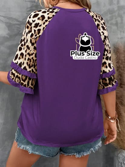 Blusa Manga De Leopardo Flare Plus Size Várias Cores